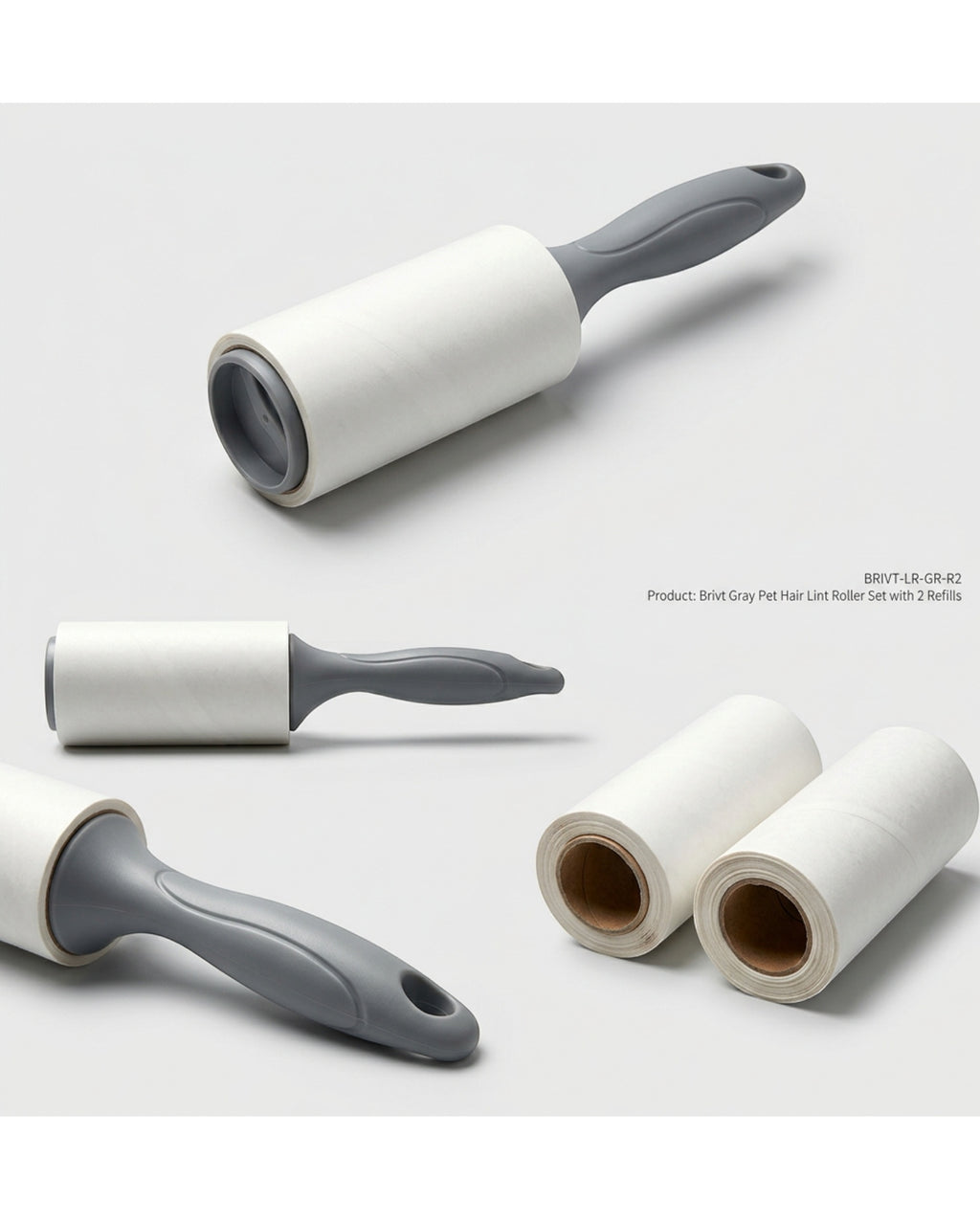 Brivt Gray Pet Hair Lint Roller Set with 2 Refills