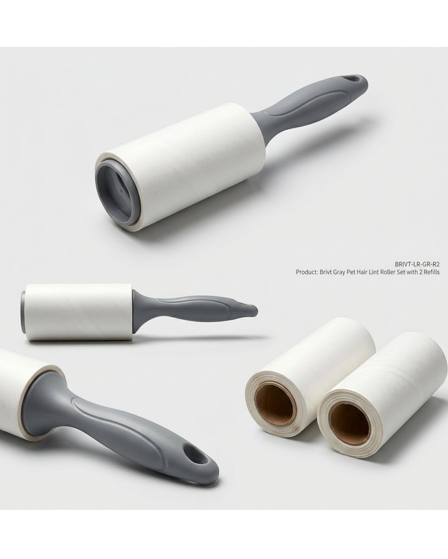 Brivt Gray Pet Hair Lint Roller Set with 2 Refills