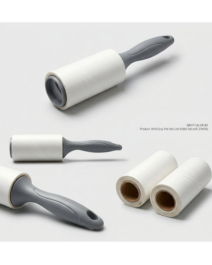 Brivt Gray Pet Hair Lint Roller Set with 2 Refills